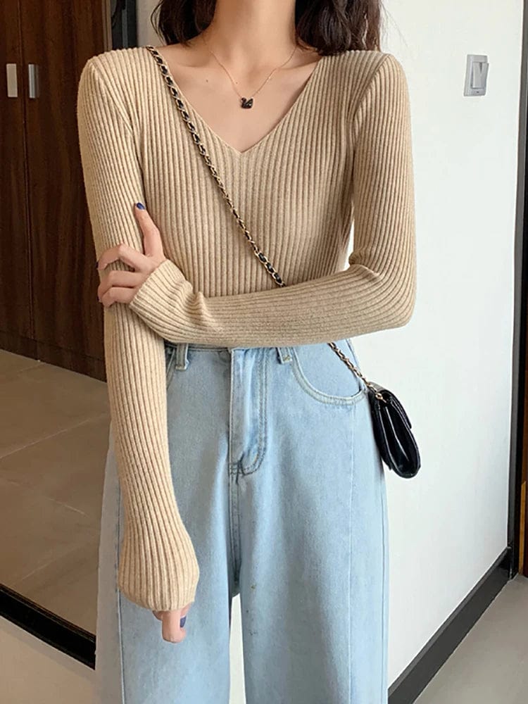 MARINA - Basic Strick-V-Ausschnitt-Pullover