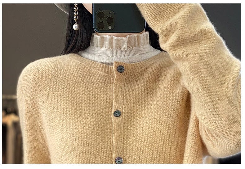 YANNIE - Glänzender Seide-Woll-Cardigan