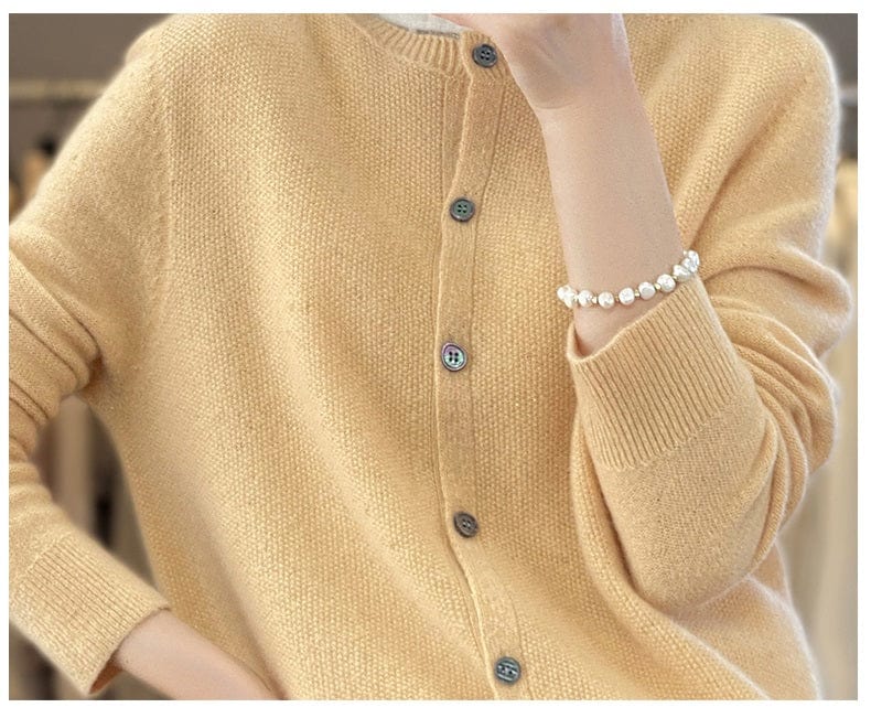 YANNIE - Glänzender Seide-Woll-Cardigan