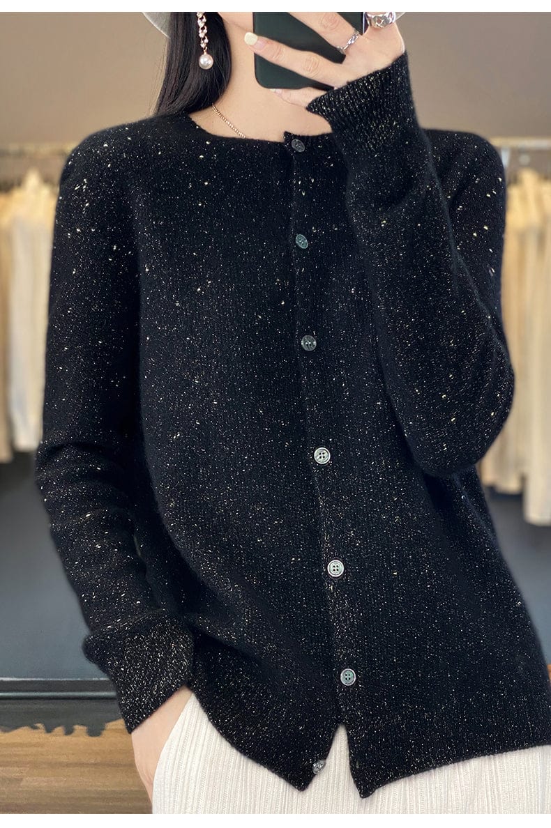 YANNIE - Glänzender Seide-Woll-Cardigan