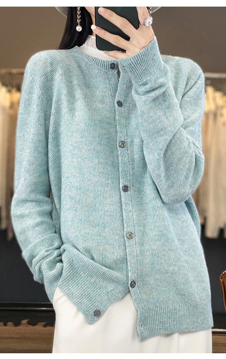 YANNIE - Glänzender Seide-Woll-Cardigan