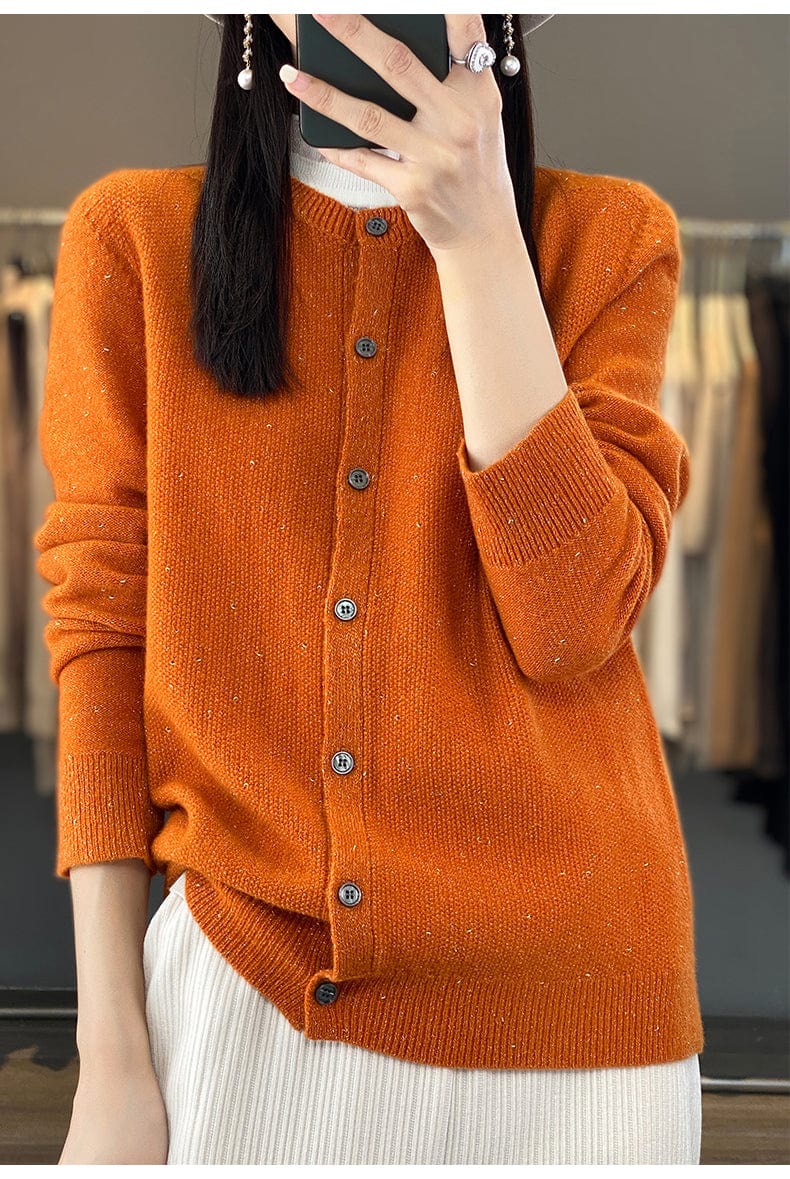 YANNIE - Glänzender Seide-Woll-Cardigan