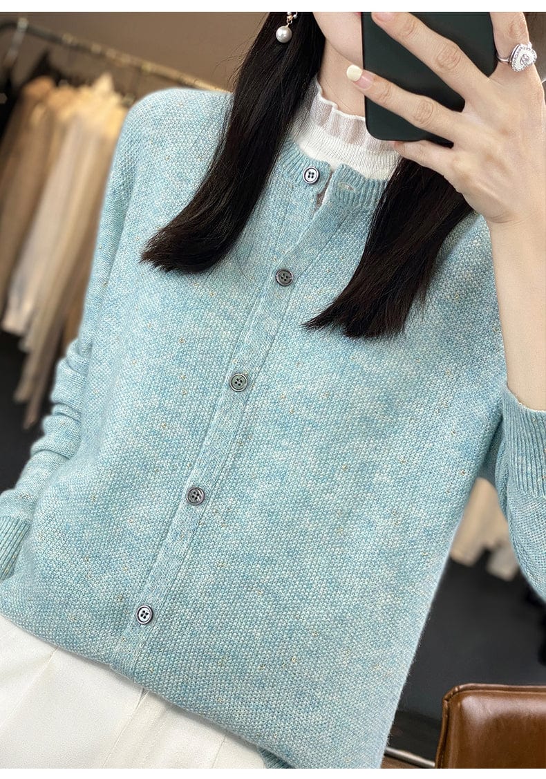 YANNIE - Glänzender Seide-Woll-Cardigan